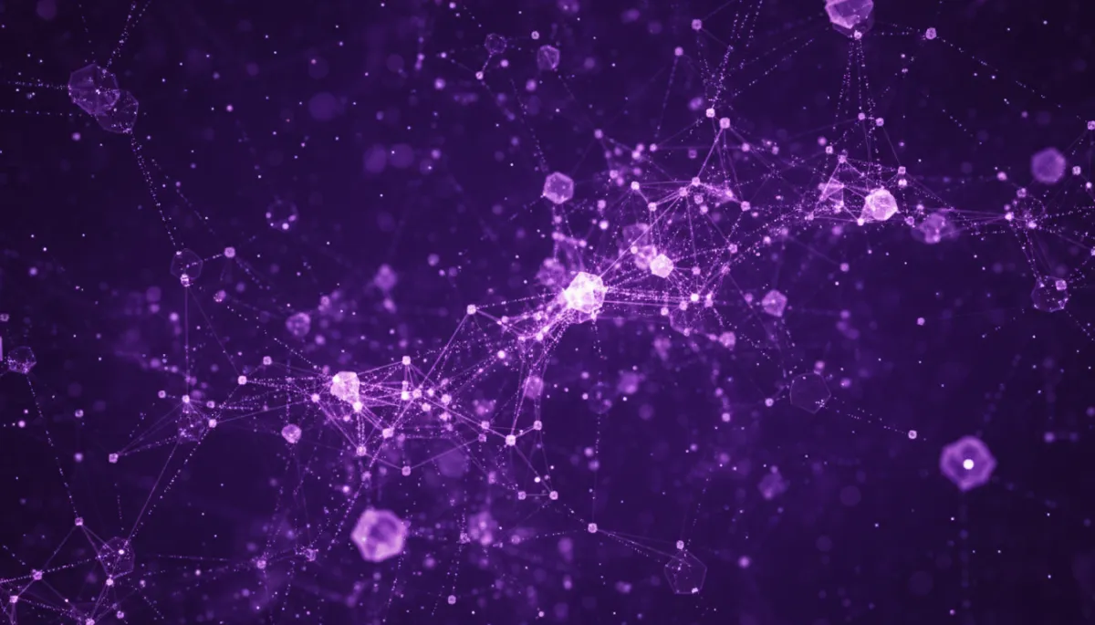 Abstract AI neural network visualization in deep purple and electric violet representing AI automation for content creators