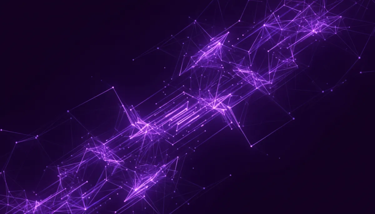 Abstract AI digital network visualization in deep purple and electric violet — the power of AI for content creators