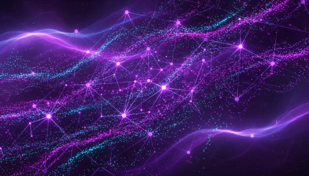 Abstract AI digital network visualization with deep purple electric violet geometric patterns representing AI for Florida local businesses