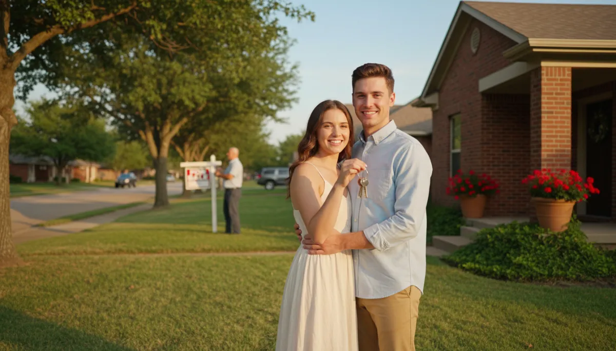 First-time home buyers celebrating in front of their new OKC metro home — 2026 buyer tips from Brittany Yerby Realtor