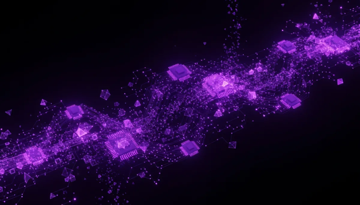Abstract digital flow visualization in deep purple and electric violet — AI strategy for Florida business owners