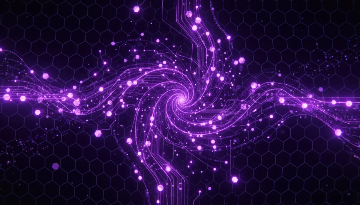 Abstract AI digital flow visualization in deep purple and electric violet — AI Employers Newsletter