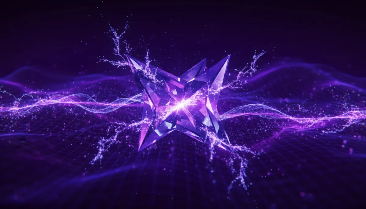 Abstract deep purple and electric violet digital geometric technology visualization representing the AI content revolution