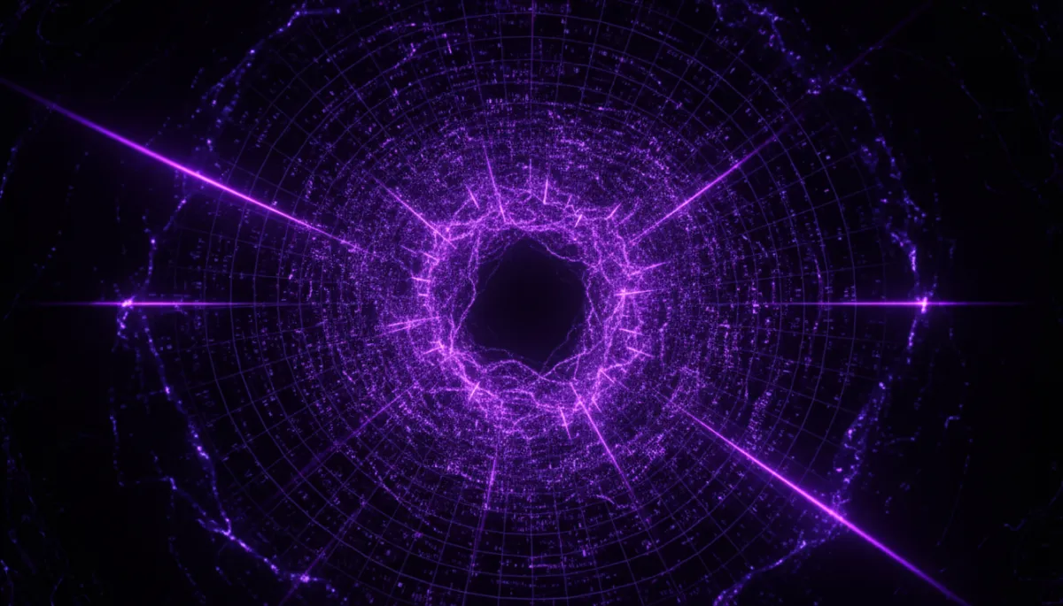 Abstract electric violet and deep purple digital vortex representing AI-powered content creation systems