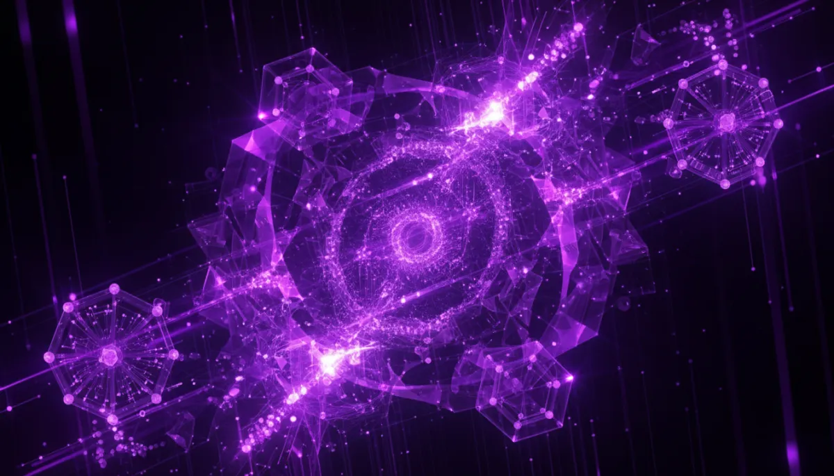 Abstract deep purple and electric violet AI digital flow visualization representing AI transformation for Florida businesses
