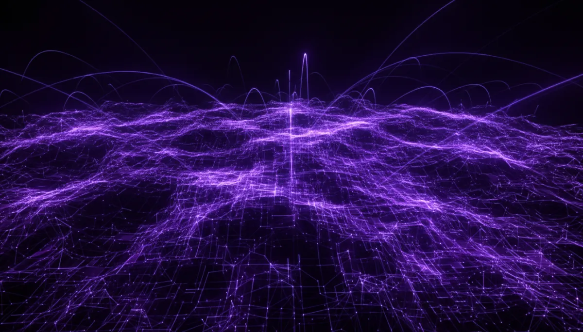 Abstract digital AI flow visualization in electric violet and deep purple β AI Employers Newsletter