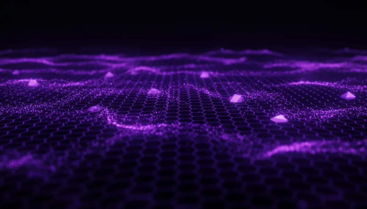 Abstract AI data flow visualization with deep purple and electric violet light streams — representing the digital transformation every content creator must embrace now