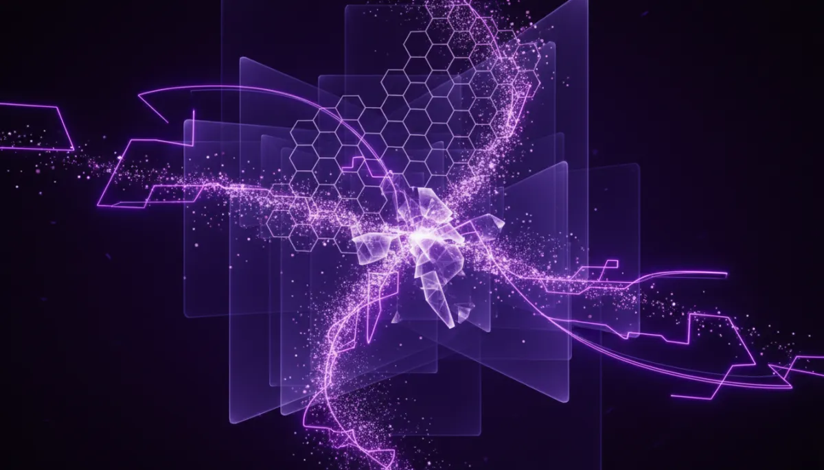 Abstract AI digital art in deep purple and electric violet — content creators AI guide 2026