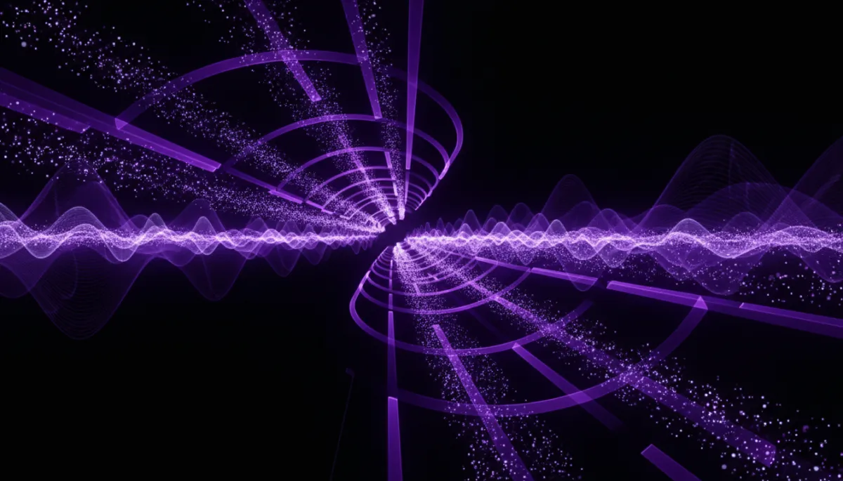Abstract AI digital data flow in deep purple and electric violet — AI content creator survival stack