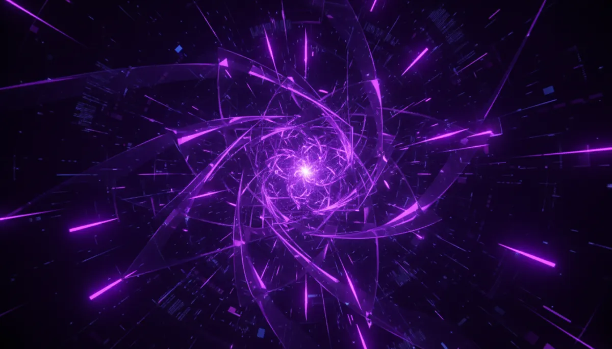 Abstract digital geometric AI neural network flow β deep purple and electric violet indigo palette