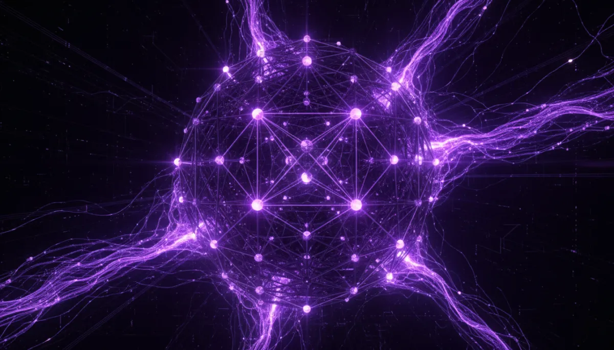 Abstract AI neural network visualization in deep purple and electric violet — AI Employers Newsletter by Bison Vazquez