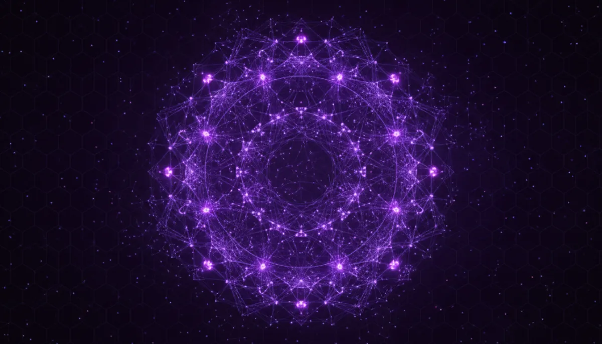 Abstract AI neural network in deep purple and electric violet — the power of AI-driven content workflows for Florida creators
