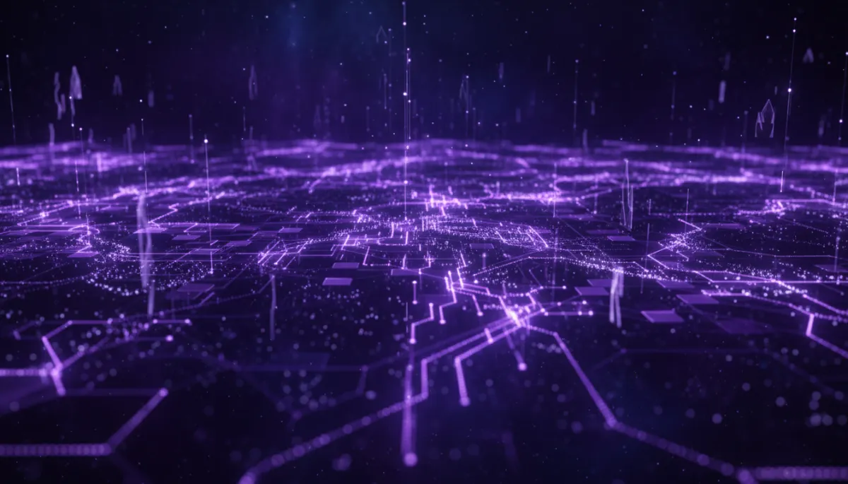 Abstract AI technology visualization in deep purple and electric violet representing the power of artificial intelligence for Florida local businesses