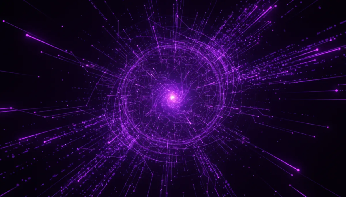 Abstract AI neural network visualization in deep purple and electric violet — Florida content creators AI tools