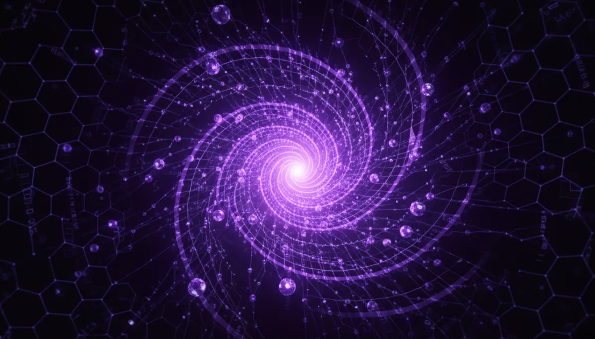 Abstract digital transformation visualization — deep purple and electric violet AI art