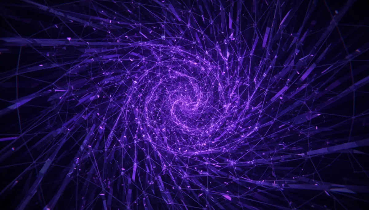 Abstract AI technology neural network visualization in deep purple and electric violet