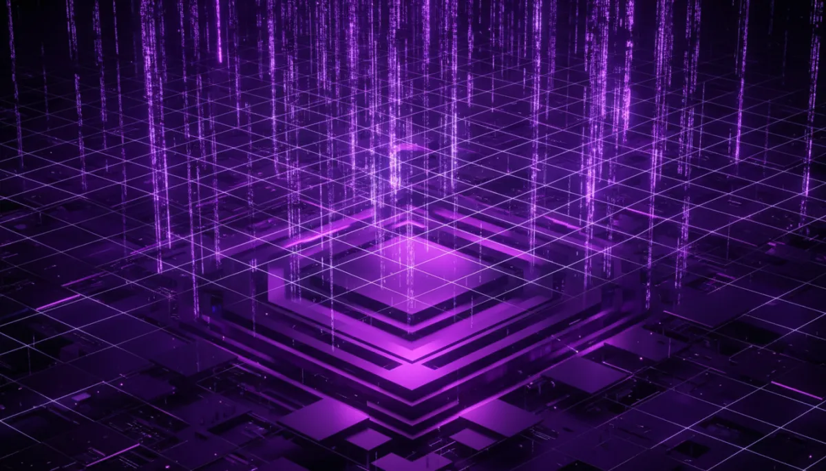 Abstract deep purple and electric violet geometric digital art representing AI tools for content creators 2026