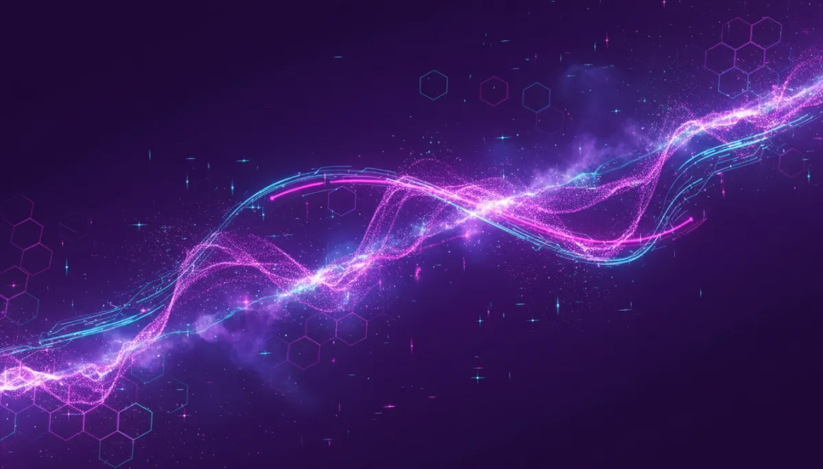 Abstract AI data visualization with deep purple and electric violet light streams — AI Employers
