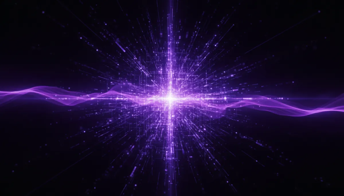 Abstract digital energy burst in deep purple and electric violet — AI content revolution visual