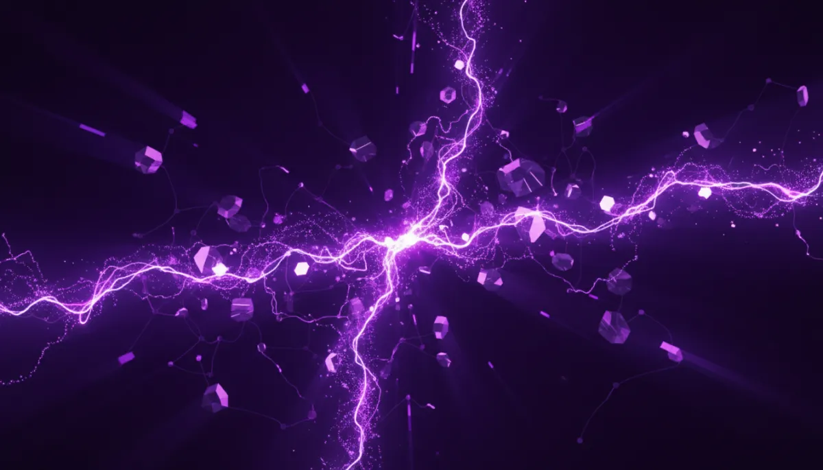 Abstract AI digital geometric flow visualization — deep purple and electric violet, Florida content creator AI automation