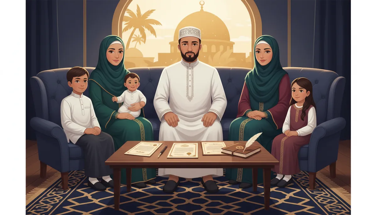 South African Muslim polygamous family reviewing estate planning documents together