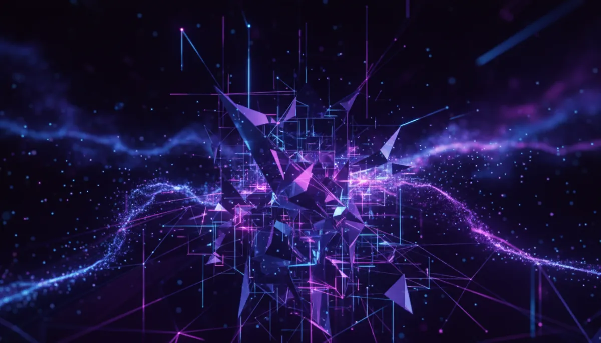 Abstract deep purple and electric violet geometric data streams — AI content strategy for content creators, Bison Vazquez The Local AI Guy Florida