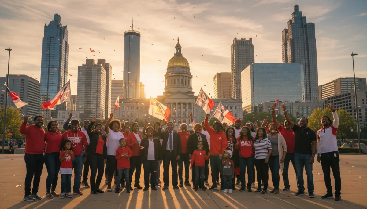 Atlanta skyline with the Georgia State Capitol at golden hour