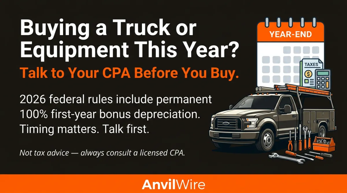 Buying a Truck, Tools or Equipment in 2026? Talk to Your CPA Before You Buy
