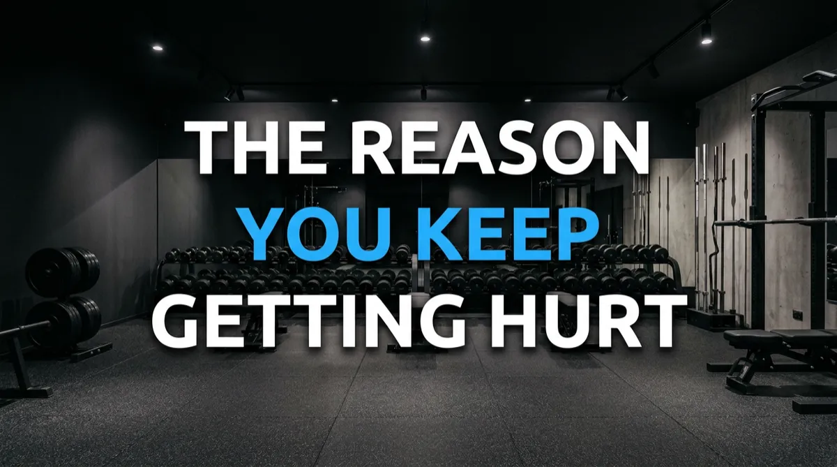 Bold headline over dark gym background: THE REASON YOU KEEP GETTING HURT