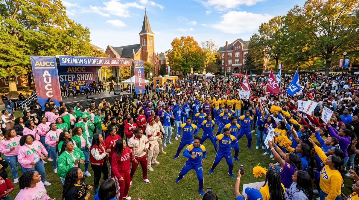 Vibrant SpelHouse Homecoming 2026 celebration at Atlanta's AUC campus with Black college students