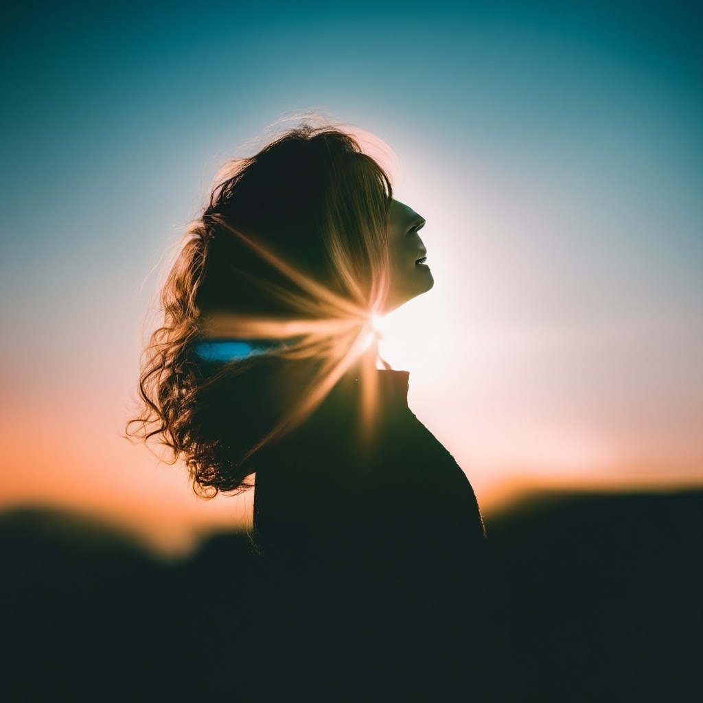 Una donna che guarda verso il cielo e dimostra come avere più autostima