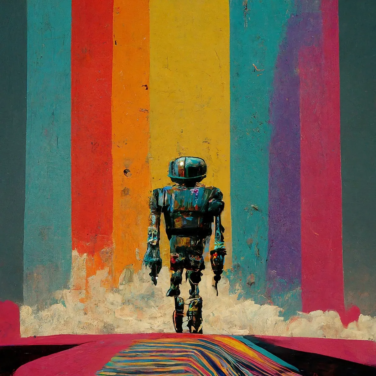 NiteUp commits to creating sustainable business changes and implementations for longstanding digital forefront represented by the robot walking towards the everlasting rainbow