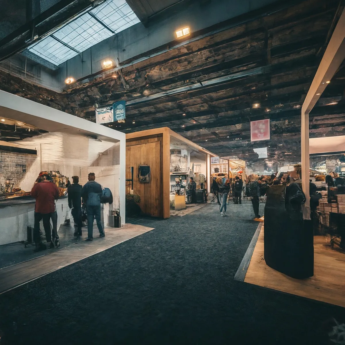 Image of a Trade Show floor with booths on either side of the aisle