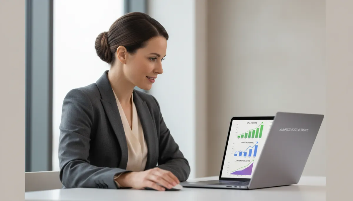 Business owner reviewing analytics on conversation and voice AI performance dashboard