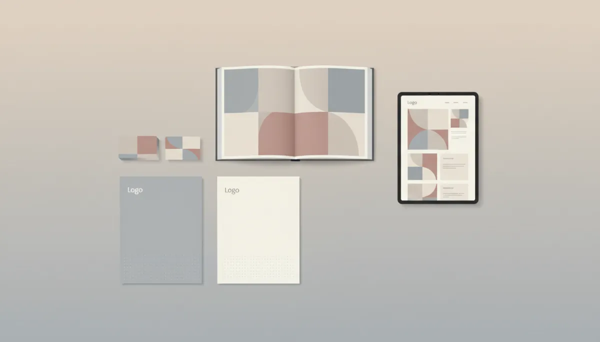 Consistent brand materials displayed together on a desk