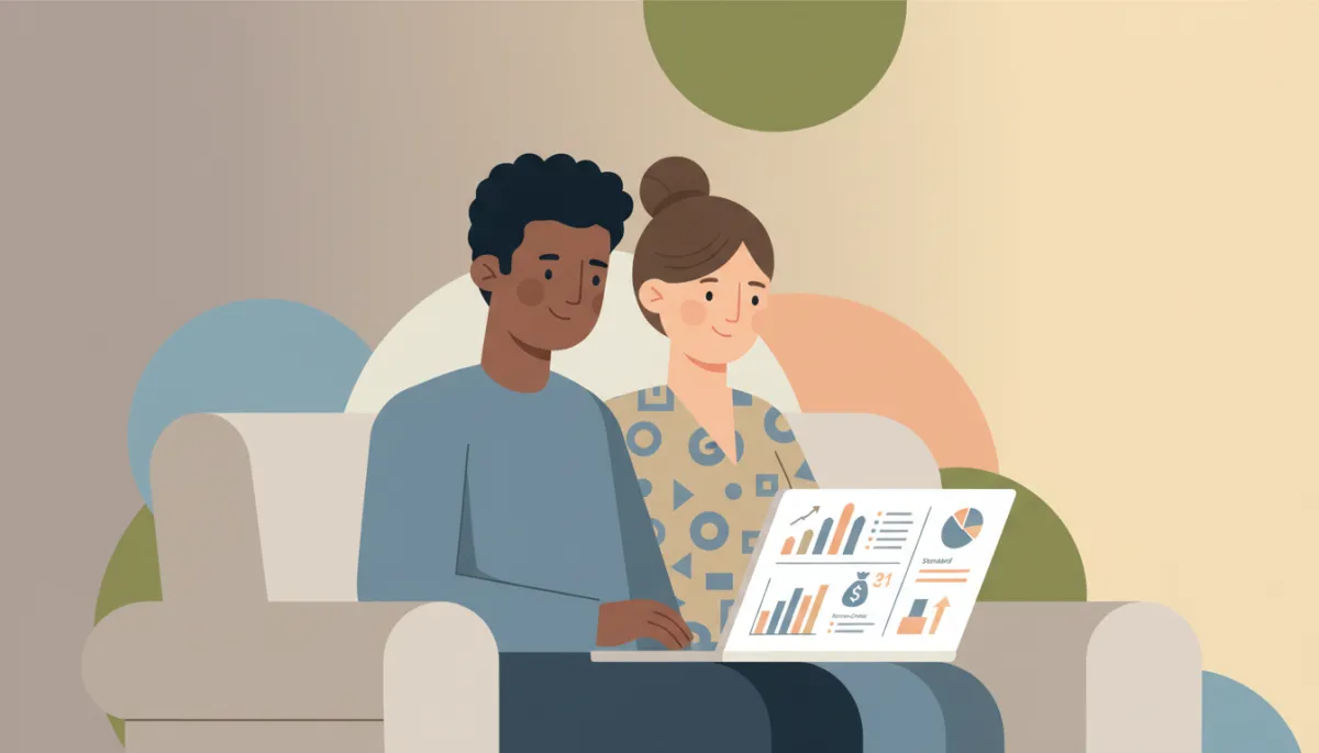 Couple comparing student loan repayment plans together on a laptop