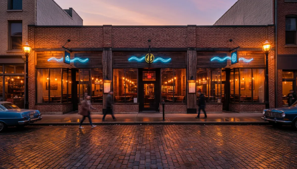 Row of branded neighborhood restaurant locations on Main Street