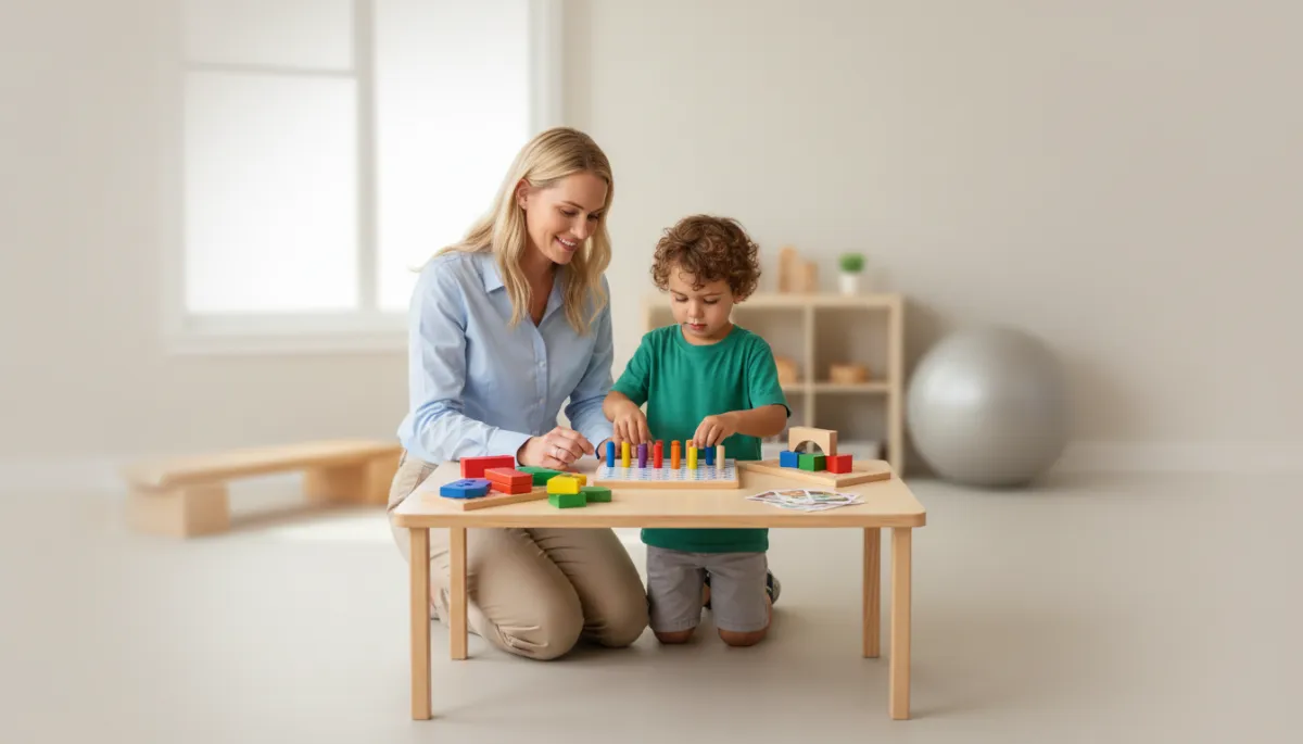 Occupational therapist observing a child during a structured pediatric assessment Occupational therapist observing a child during a structured pediatric assessment