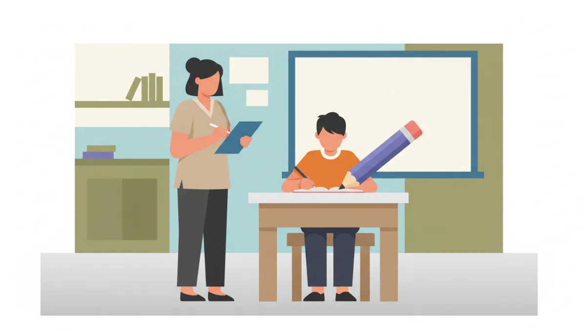 Occupational therapist observing a student in the classroom during an OT IEE Occupational therapist observing a student in the classroom during an OT IEE