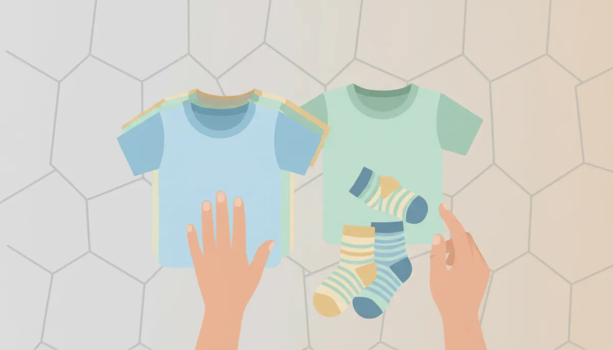 Parent preparing soft, sensory-friendly clothing options for a child Parent preparing soft, sensory-friendly clothing options for a child