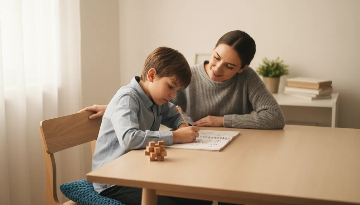 Child using a calm, organized homework routine with built-in sensory supports