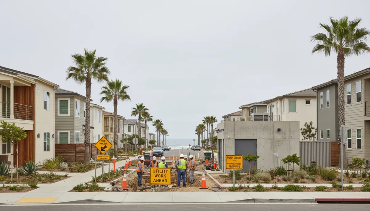 Residential street in Imperial Beach with sewer upgrade construction activity