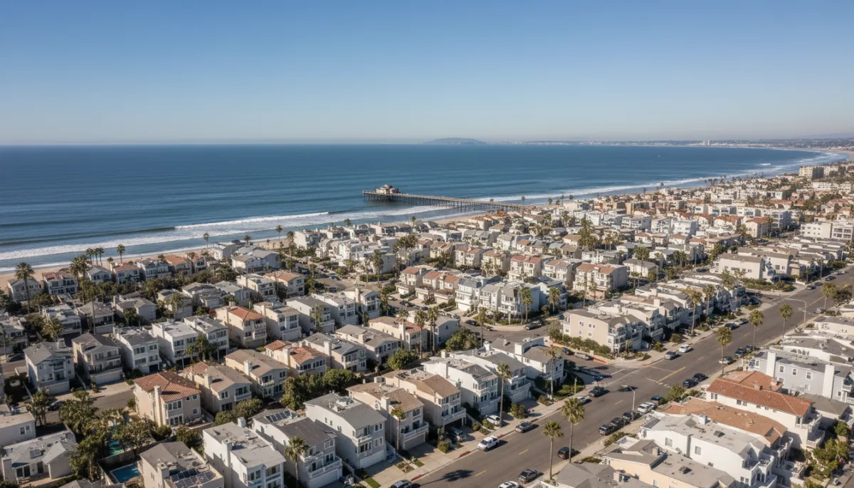 Aerial view of Imperial Beach homes near the coastline