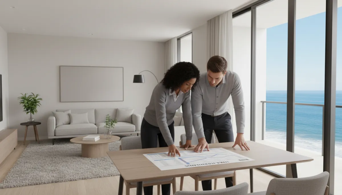 Buyers comparing Imperial Beach home options in a neutral-toned condo