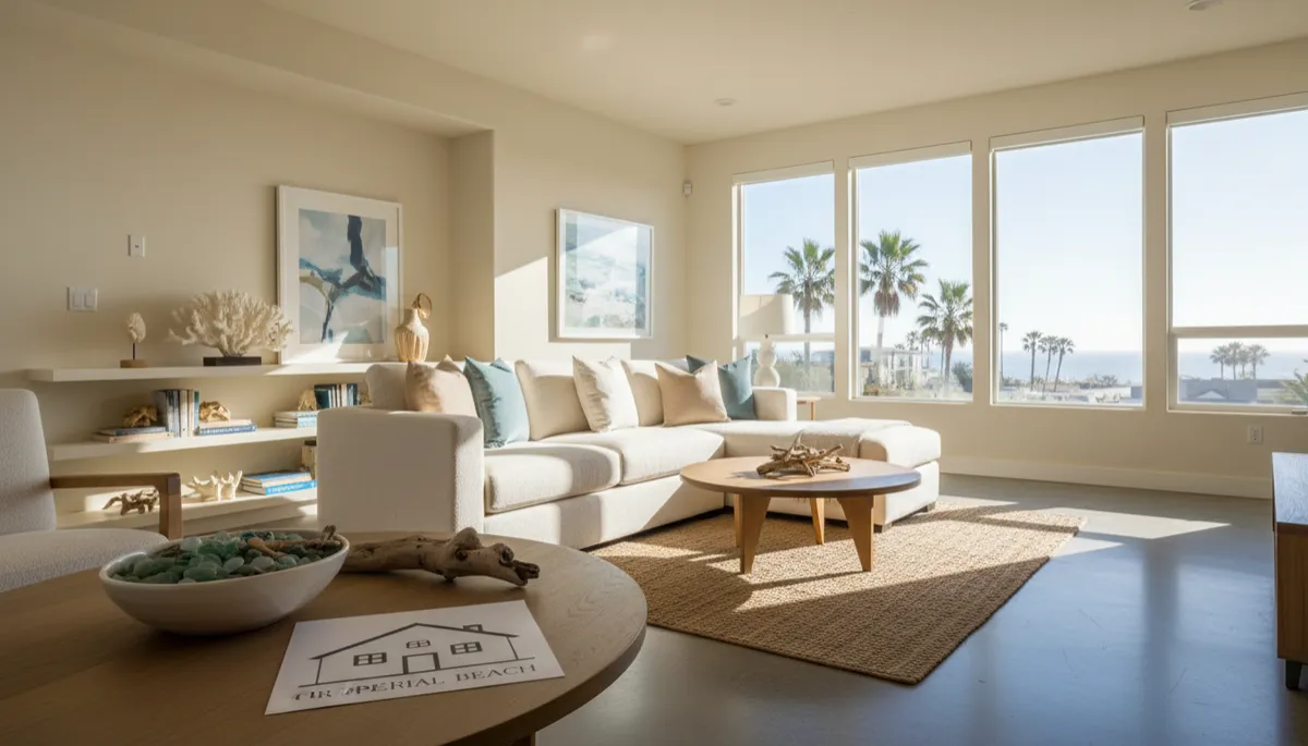 Bright living room of an Imperial Beach home listed for sale