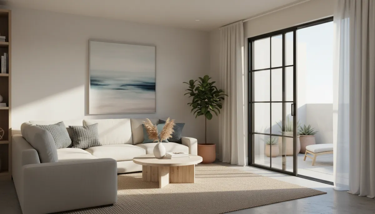 Modern coastal-style living room in an Imperial Beach home