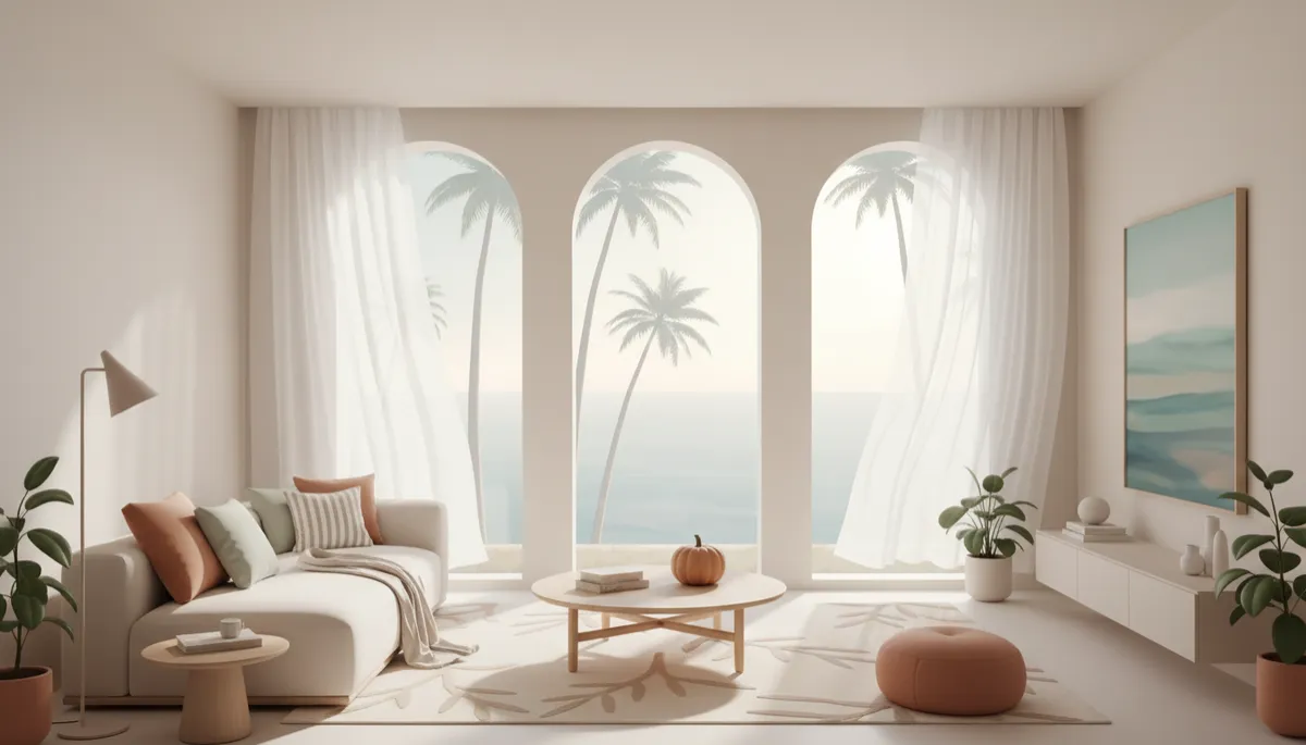 Staged Imperial Beach living room prepared for a fall home showing
