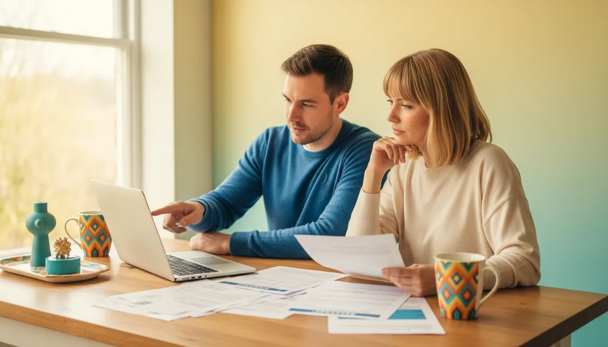 Homebuyers reviewing insurance options at a kitchen table