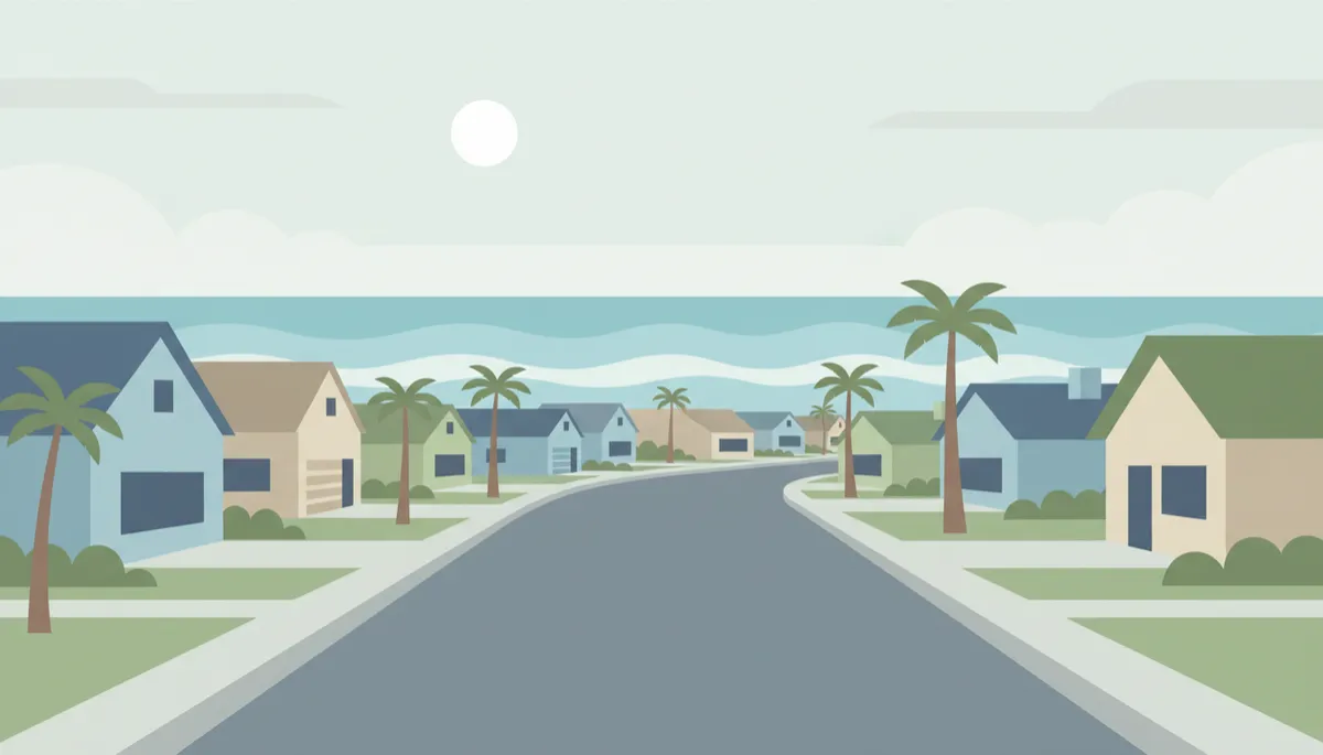 Residential street in Imperial Beach with coastal homes and low-lying streets