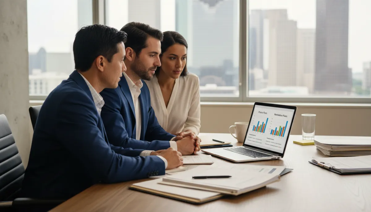 Houston health insurance broker comparing Marketplace and private plan options with a couple Houston health insurance broker comparing Marketplace and private plan options with a couple